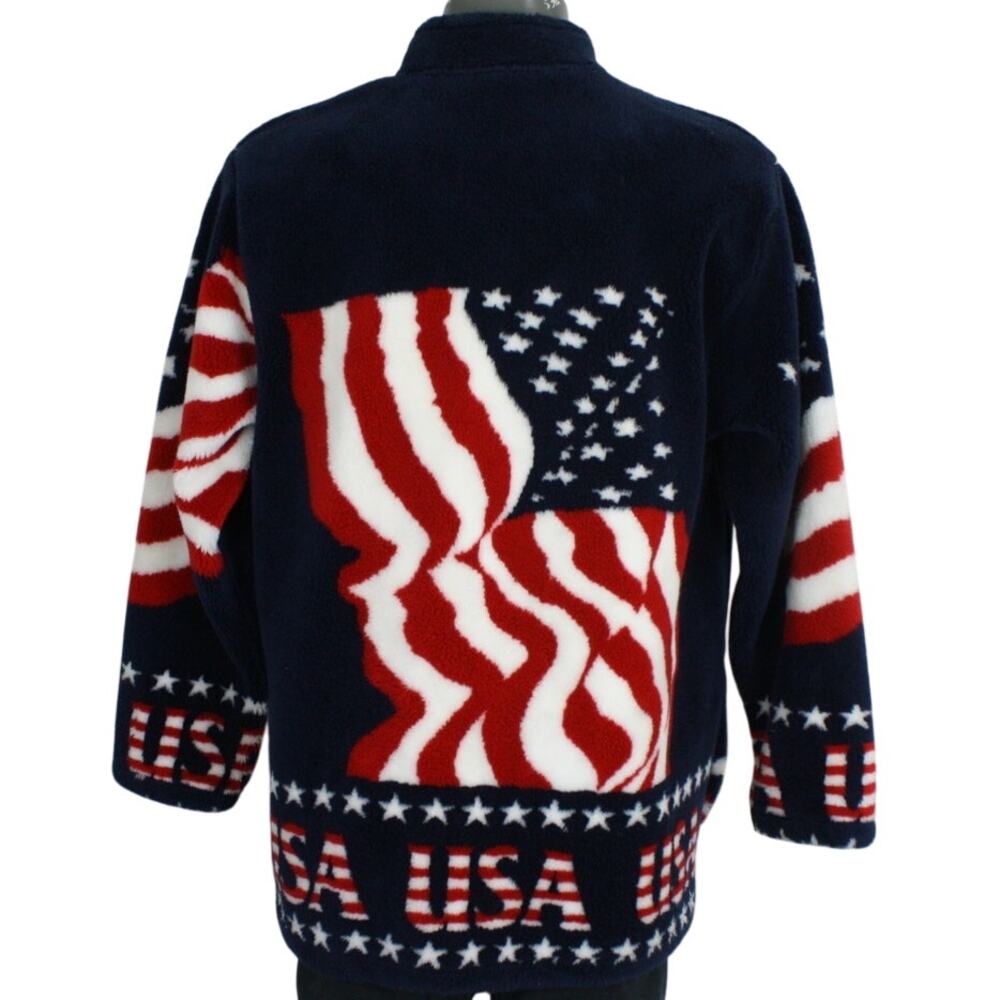 Vintage Black Mountain USA Flag Fleece Jacket Mens XL Full Zip 90s